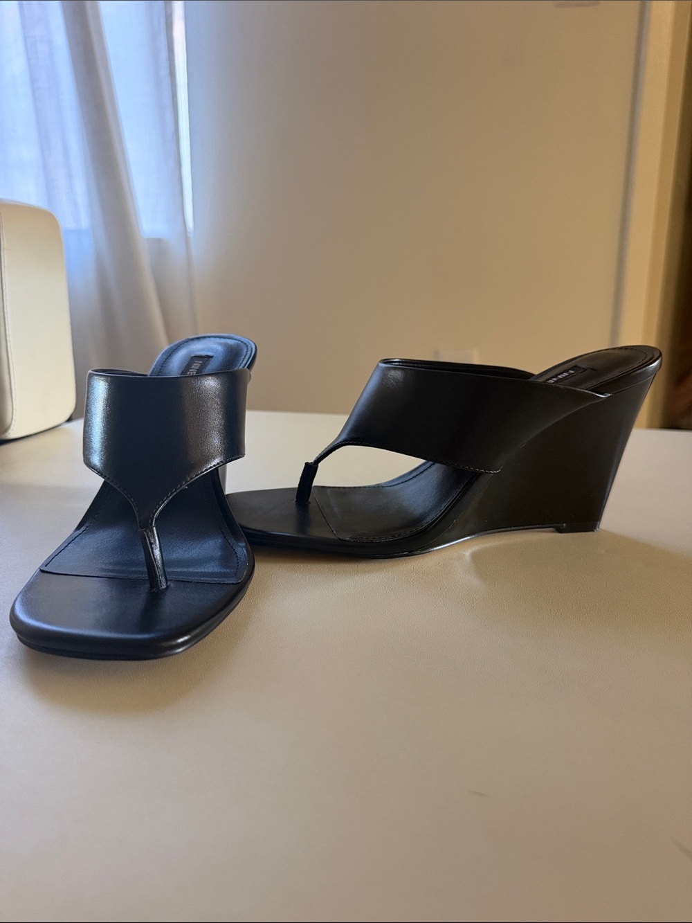 Nine West Black Wedge Thong Sandals